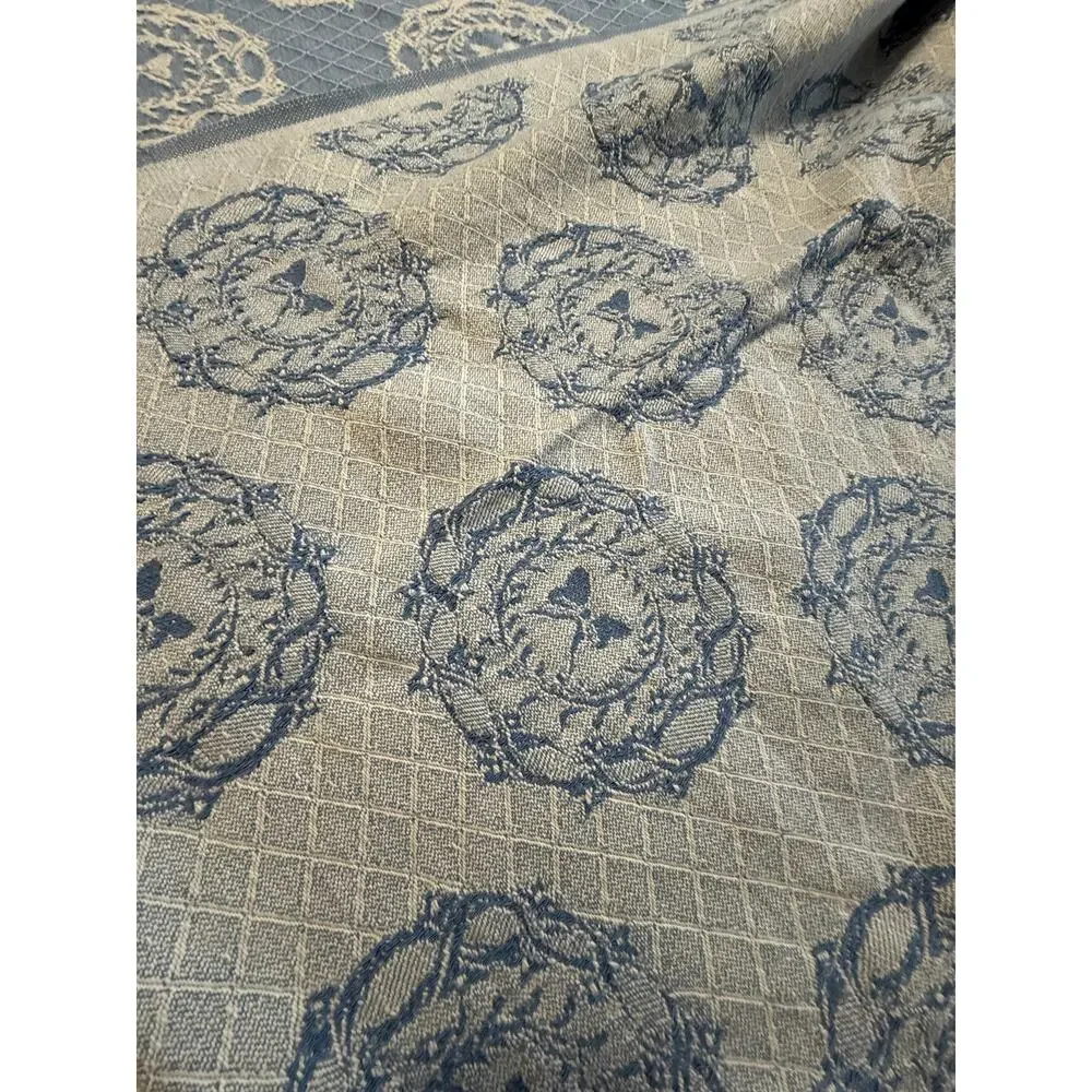 Wedgwood Style Blue White Cotton Tablecloth Jasperware Medallion 58x79